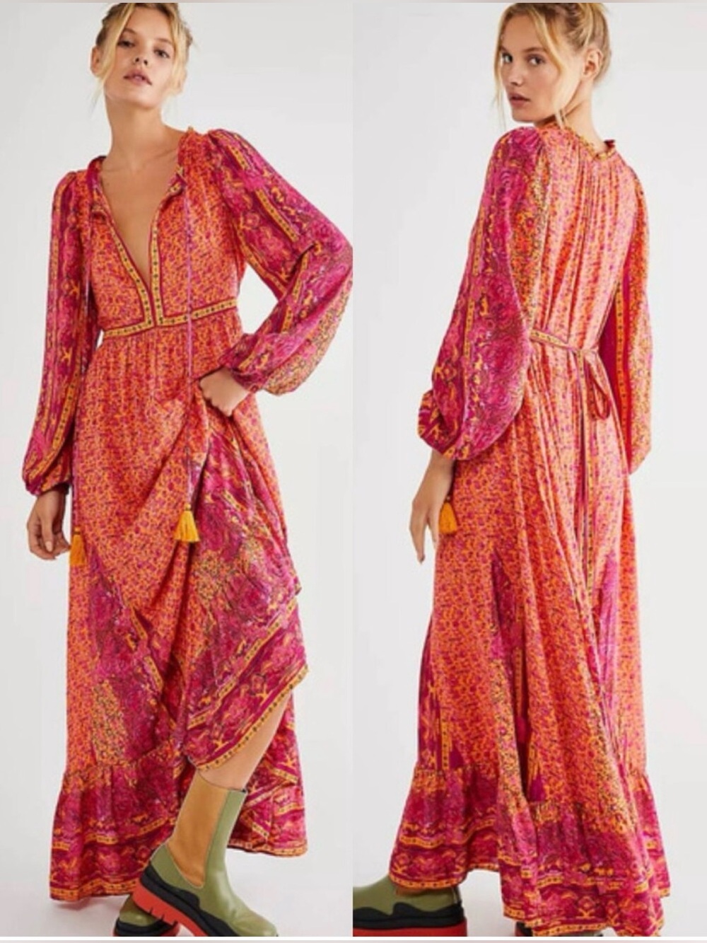 Free People Happy Feelings Maxi Dress in Pink and Orange.